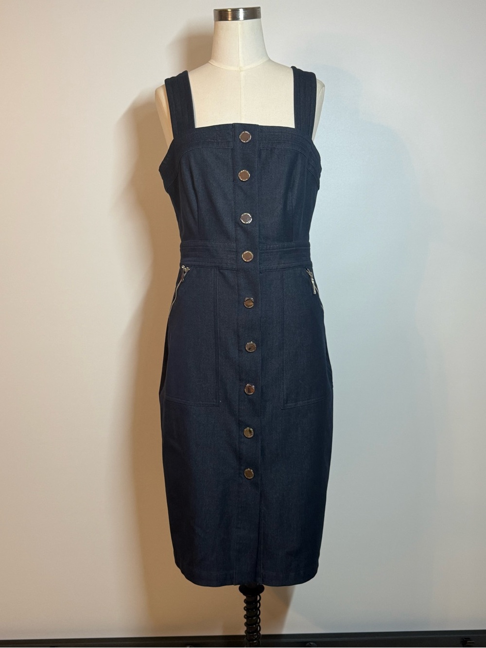 Ivanka Trump Navy Button-Front Midi Dress